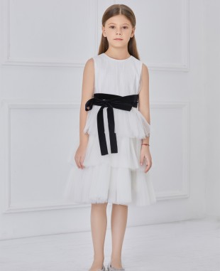 White with black sash tuelle dress