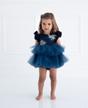 Navy Floral Tuelle Baby Dress