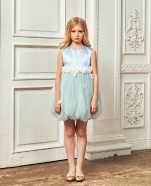 Baby Blue and Green Tuelle Tulip Dress