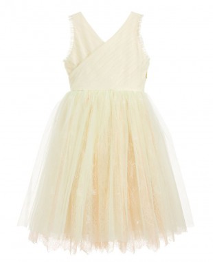 Green Tulle & Beige Lace Dress Sleeveless Princess Dress