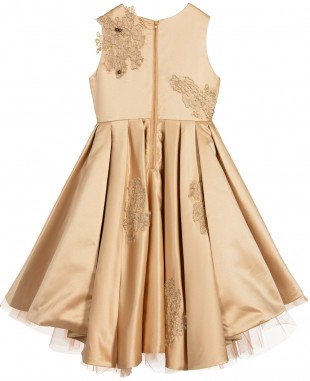 Gold Satin Lace Dress Sleeveless 