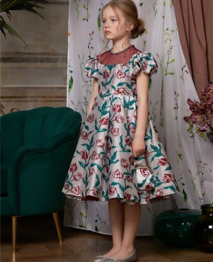 Red Tulip Capped Sleeve Brocade Dress