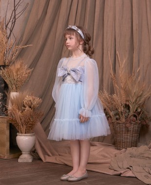 Baby Blue Bow Tuelle Dress