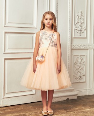 Peach Tuelle Full Length Skirt Dress