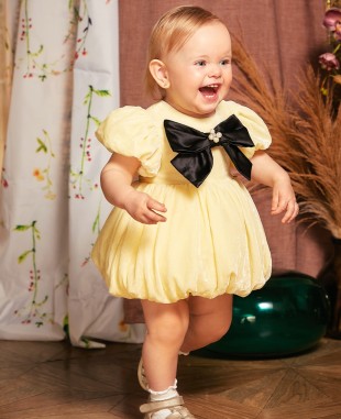 Yellow Velvet Big Bow Baby Dress