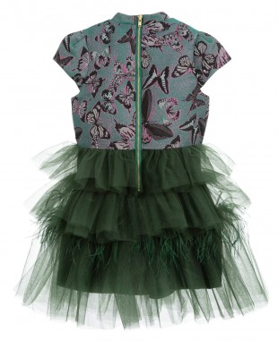 Emerald Green Brocade Tulle Dress Jacquard Dress
