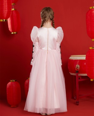 Pink Princess Long Sleeve Tuelle Dress