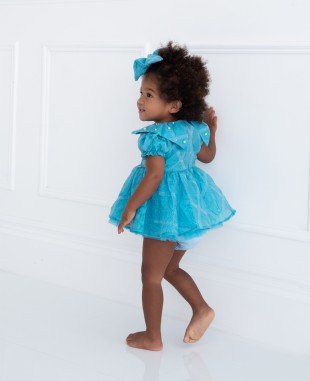 Blue Borcade Baby Dress