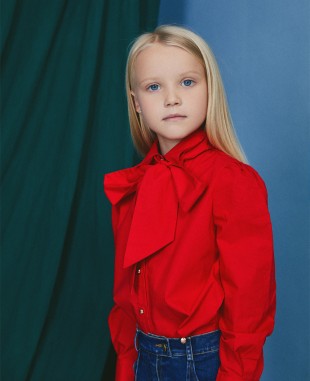 Red Cotton Pussy Bow Blouse