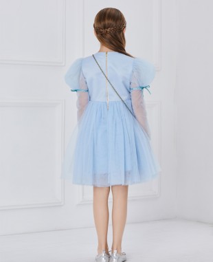 Blue capped sleeves tuelle dress
