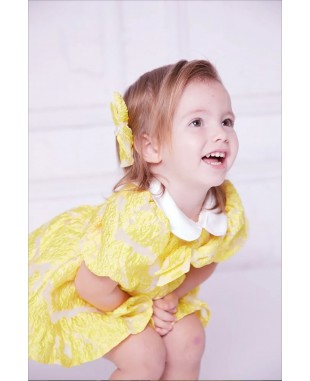 Baby Yellow with White Collar Brocade Baby Dress