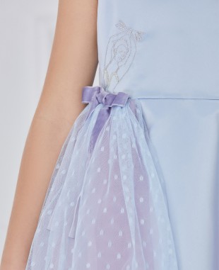blue and lilac sleevess tuelle dress