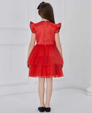 Red Capped Tuelle Dress