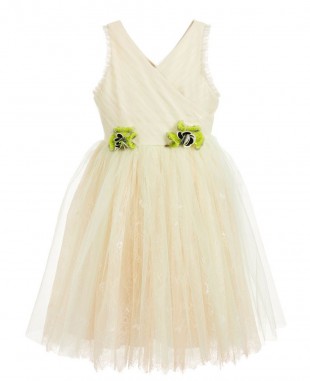 Green Tulle & Beige Lace Dress Sleeveless Princess Dress