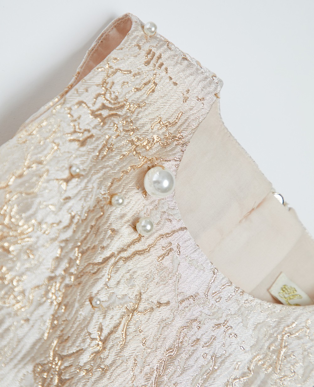 Jacquard Dress With Solid Embroidered  Collar