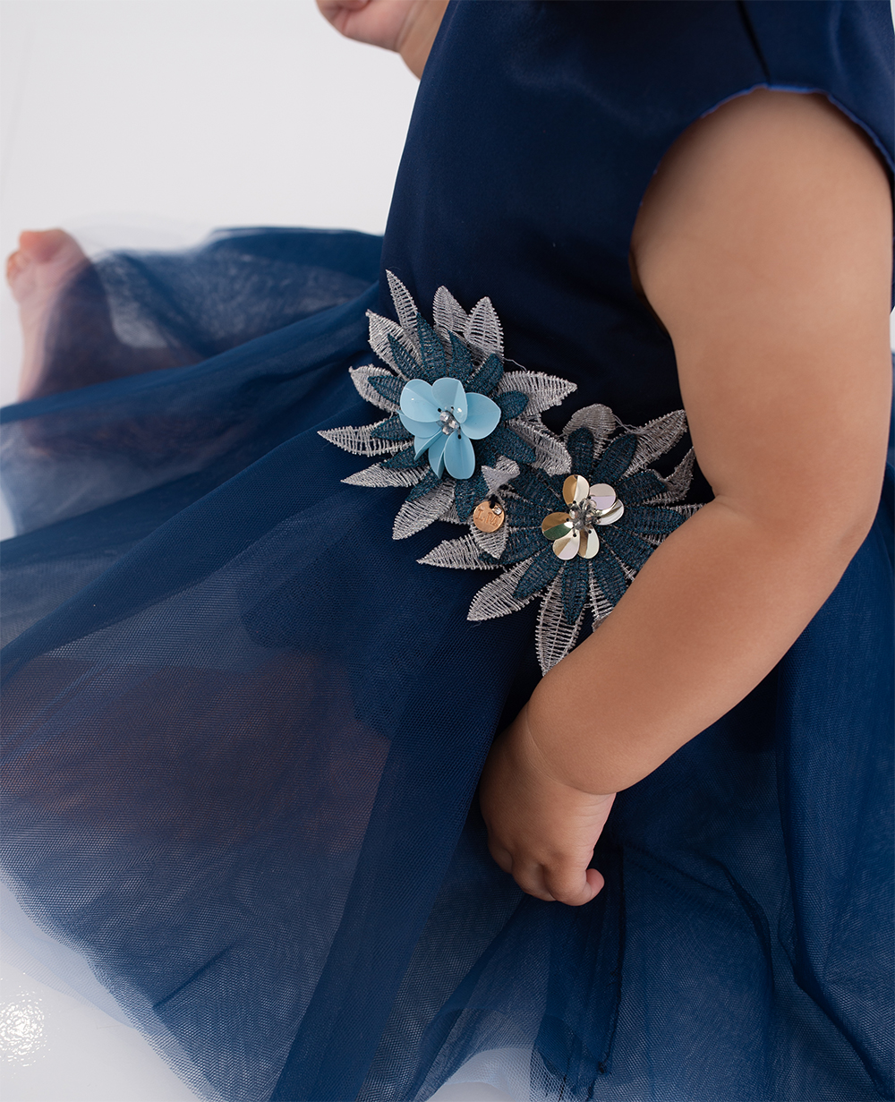 Blue Floral Tulle Dress